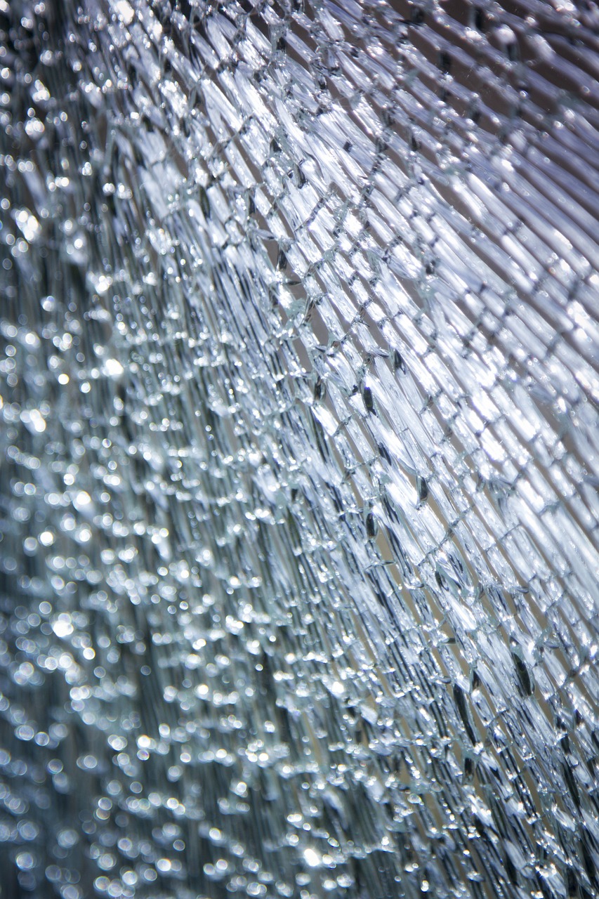A close up of shattered glass