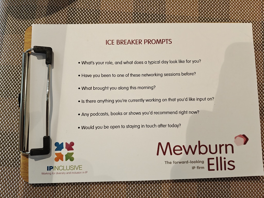 A photo of a clipboard with Icebreaker prompts on it